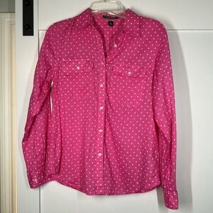 Lauren Ralph Lauren Button Up Shirt Size Medium Pink Polka Dot Preppy Colorful